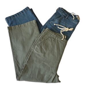 Wonderly Women's Wide Leg Cropped SZ 14 Green Pants & Blue Denim LOT OF 2 New